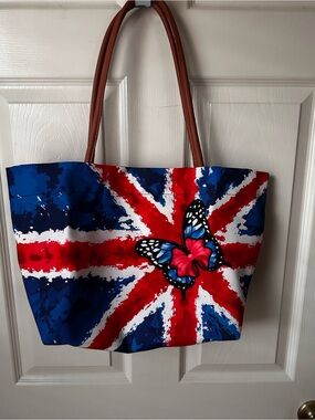 Union Jack Butterfly Tote Bag in Red, Blue and White